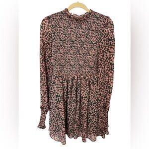 Floral Long Sleeve Dress with ruffles neckline